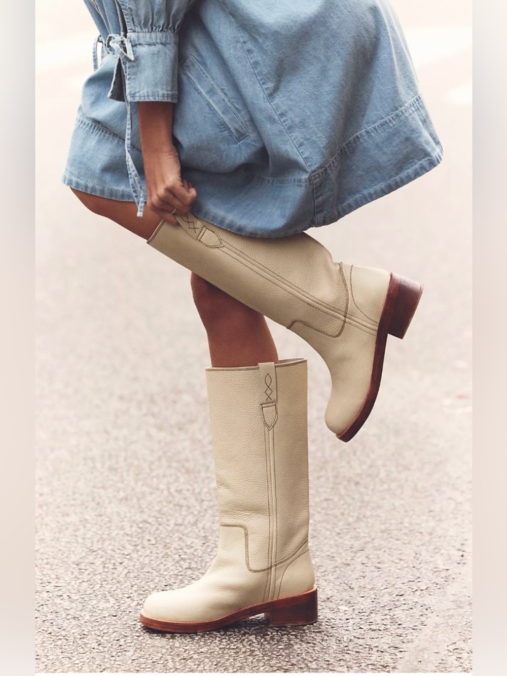 ▪️NIB Free People Blaze Block Heel Boots in Parchment Leather-8
